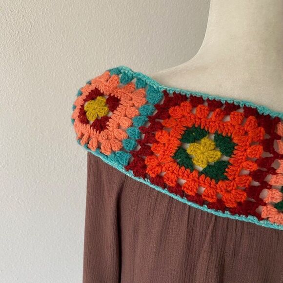 Judith March Boho Pheasant Crochet Top Shirt SZ S - Picture 8 of 15